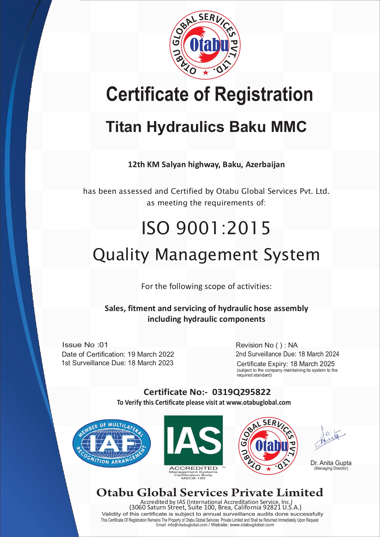 ISO 9001:2015 certificate
